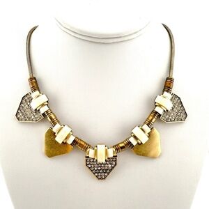 J. Crew Necklace, Slide GoldTone Arrow White Enamel and Rhinestone - Statement